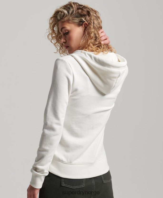 Superdry hvit klær 86P46D2244 vintage logo brodert hettegenser med glidelås kvinner