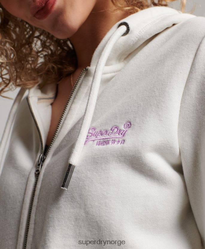 Superdry hvit klær 86P46D2244 vintage logo brodert hettegenser med glidelås kvinner