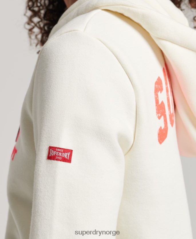 Superdry hvit klær 86P46D2251 vintage atletisk hettegenser med glidelås kvinner
