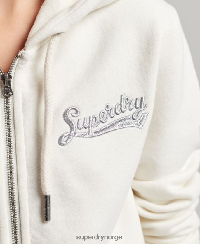 Superdry hvit klær 86P46D2319 vintage scripted collegiate hettegenser med glidelås kvinner