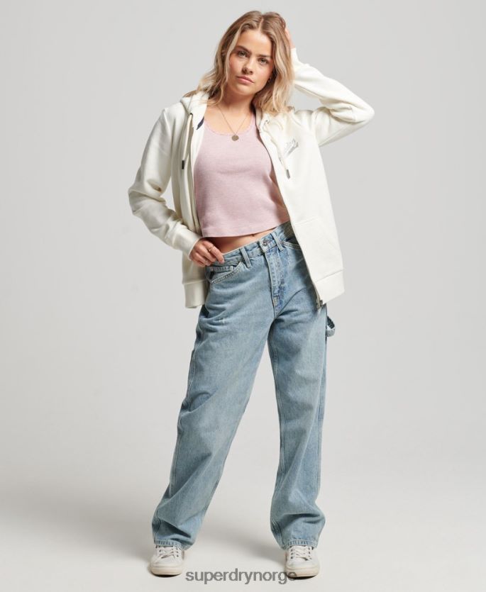 Superdry hvit klær 86P46D2319 vintage scripted collegiate hettegenser med glidelås kvinner