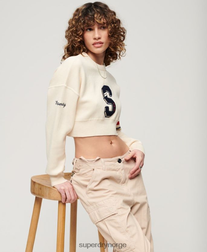Superdry hvit klær 86P46D3954 varsity crop crew jumper kvinner
