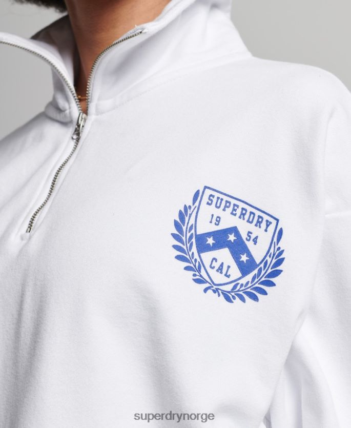 Superdry hvit klær 86P46D5807 city ​​college overdimensjonert topp med halv glidelås kvinner