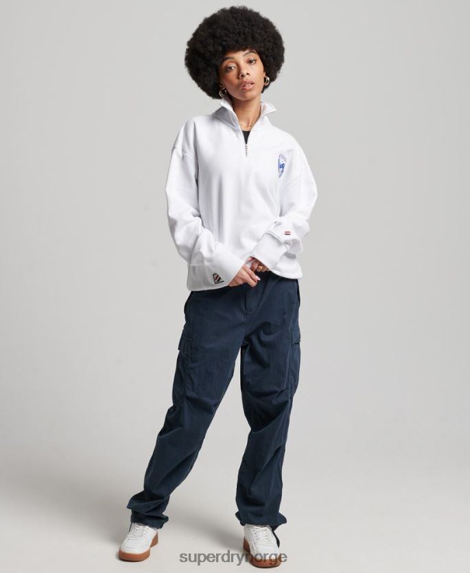 Superdry hvit klær 86P46D5807 city ​​college overdimensjonert topp med halv glidelås kvinner