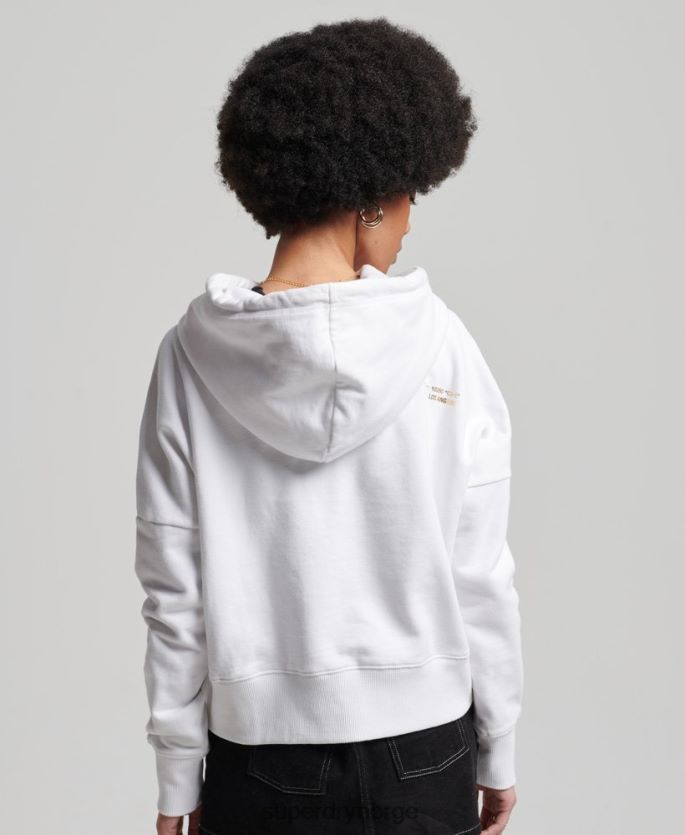 Superdry hvit klær 86P46D5844 uavhengig hettegenser med logofolie kvinner