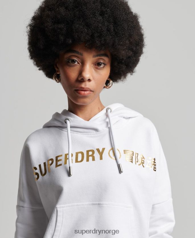 Superdry hvit klær 86P46D5844 uavhengig hettegenser med logofolie kvinner