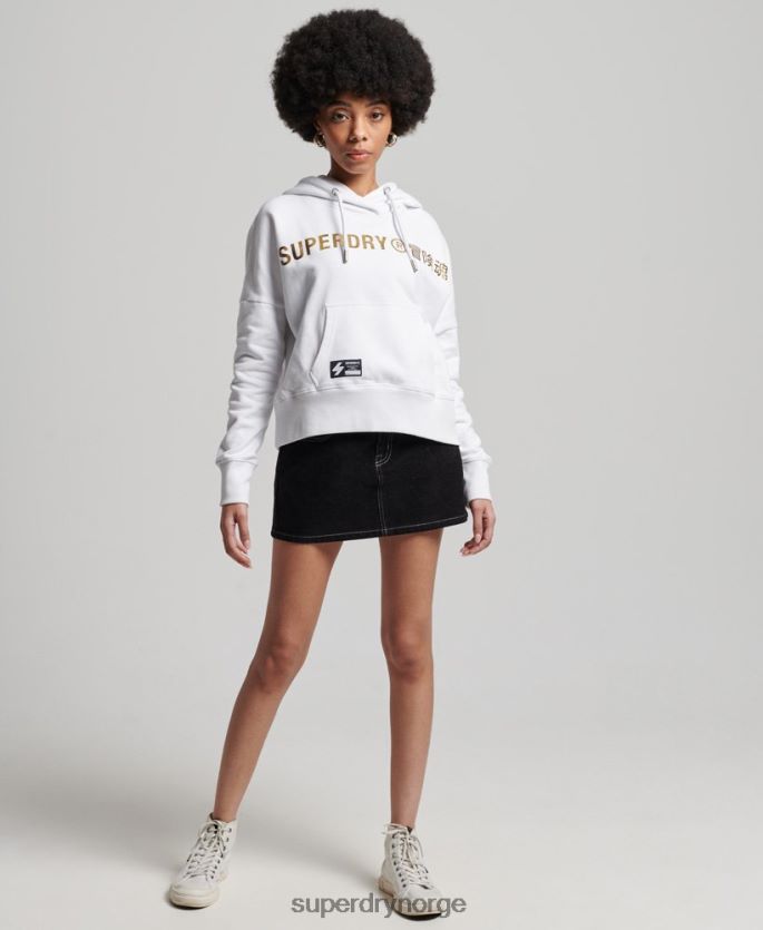 Superdry hvit klær 86P46D5844 uavhengig hettegenser med logofolie kvinner
