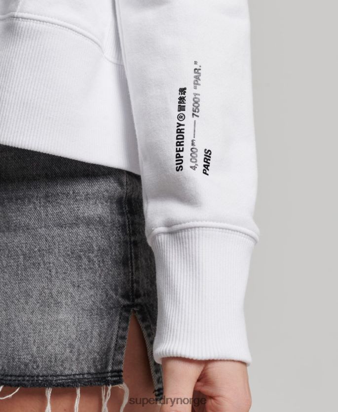 Superdry hvit klær 86P46D5894 uavhengig hettegenser med logofolie kvinner