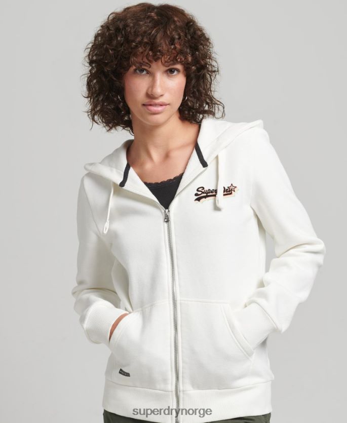 Superdry hvit klær 86P46D6110 vintage hettegenser med regnbue-logo med glidelås kvinner