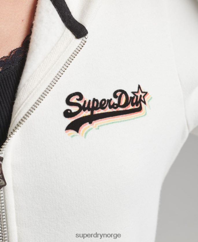 Superdry hvit klær 86P46D6110 vintage hettegenser med regnbue-logo med glidelås kvinner