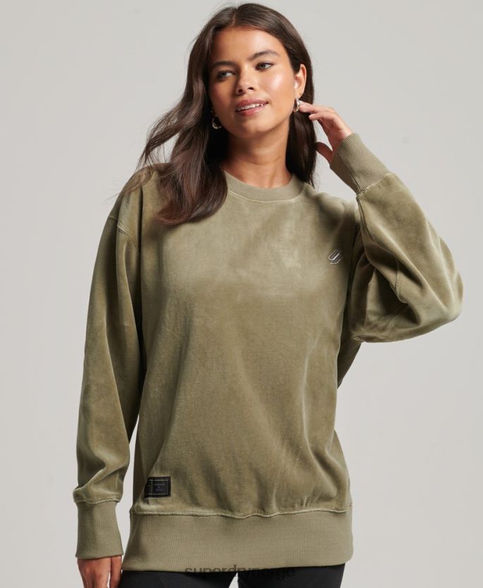 Superdry kaki klær 86P46D6013 kode s logo velour overdimensjonert mannskap kvinner