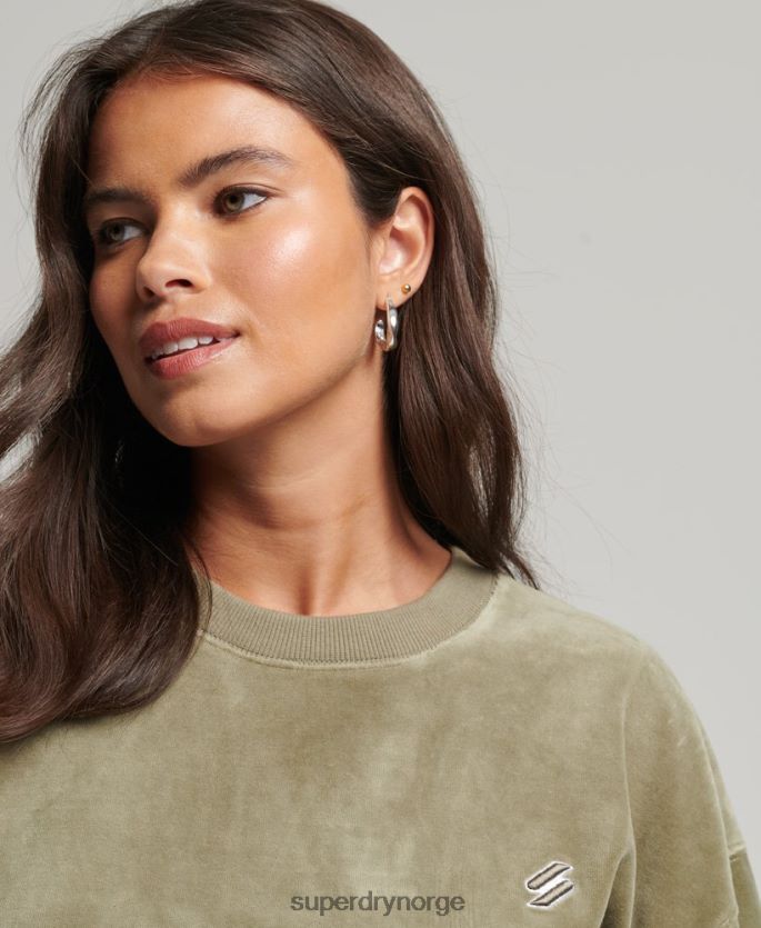 Superdry kaki klær 86P46D6013 kode s logo velour overdimensjonert mannskap kvinner