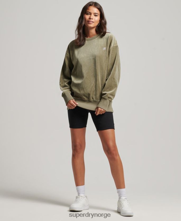 Superdry kaki klær 86P46D6013 kode s logo velour overdimensjonert mannskap kvinner