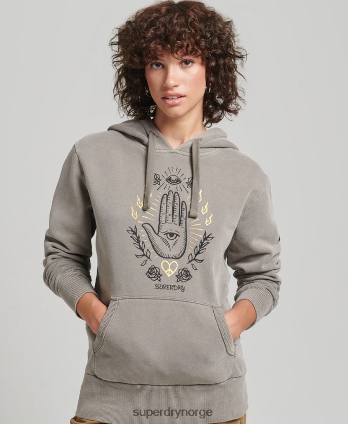 Superdry kaki klær 86P46D6036 vintage hettegenser for fred og kjærlighet kvinner