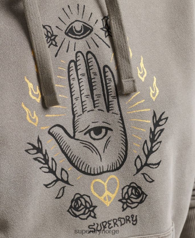 Superdry kaki klær 86P46D6036 vintage hettegenser for fred og kjærlighet kvinner