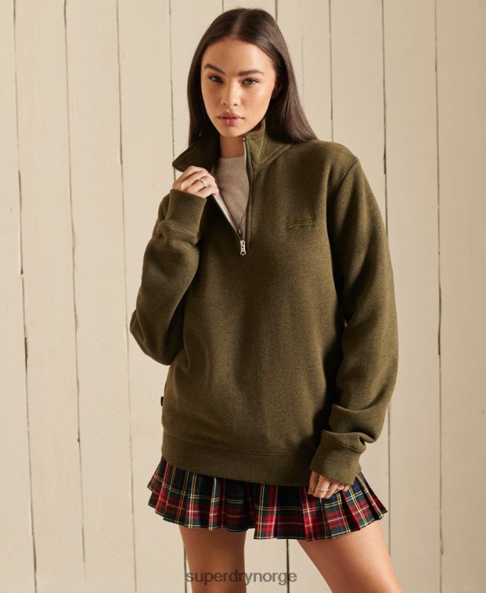 Superdry kaki klær 86P46D6038 Henley sweatshirt med løs passform med brodert logo med glidelås kvinner