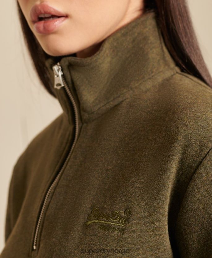Superdry kaki klær 86P46D6038 Henley sweatshirt med løs passform med brodert logo med glidelås kvinner