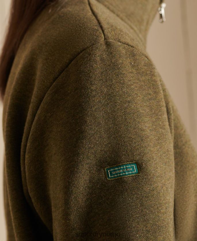 Superdry kaki klær 86P46D6038 Henley sweatshirt med løs passform med brodert logo med glidelås kvinner