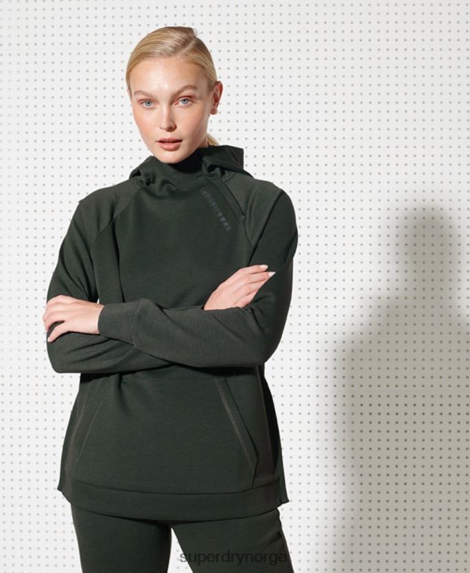 Superdry kaki klær 86P46D6124 trenings hettegenser med halv glidelås kvinner