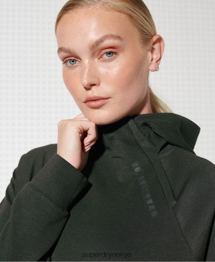 Superdry kaki klær 86P46D6124 trenings hettegenser med halv glidelås kvinner