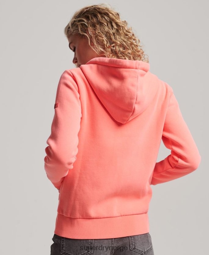 Superdry korall klær 86P46D2065 vintage logo neon hettegenser med glidelås kvinner