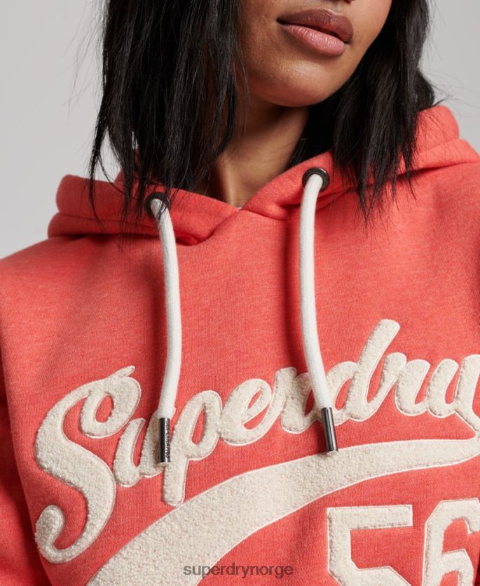Superdry korall klær 86P46D2313 vintage scripted collegiate hettegenser kvinner