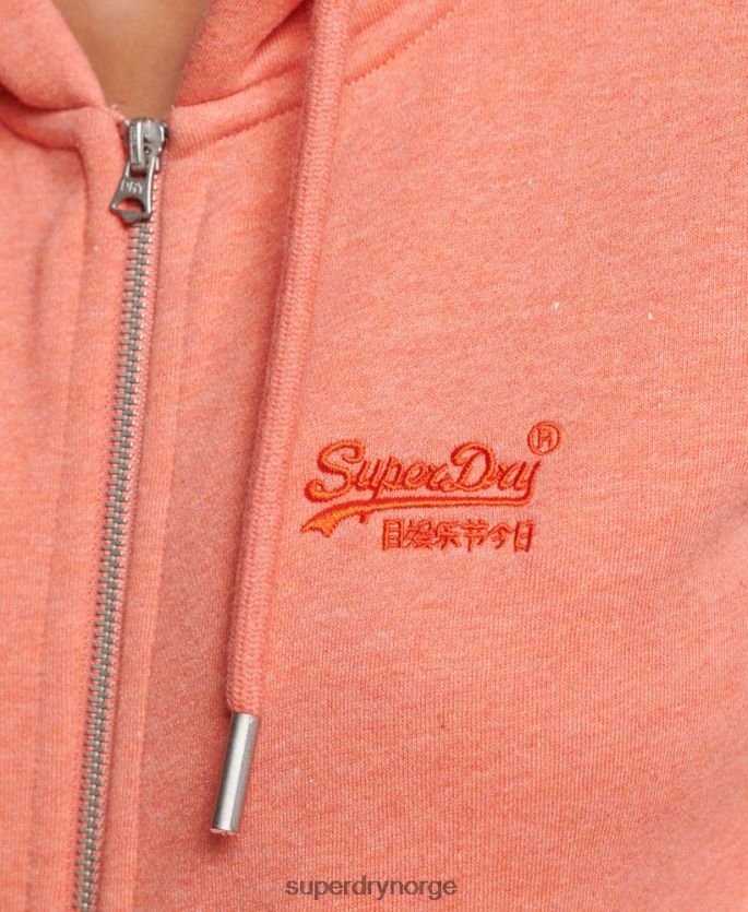 Superdry korall klær 86P46D3293 hettegenser med logo og glidelås i økologisk bomull kvinner