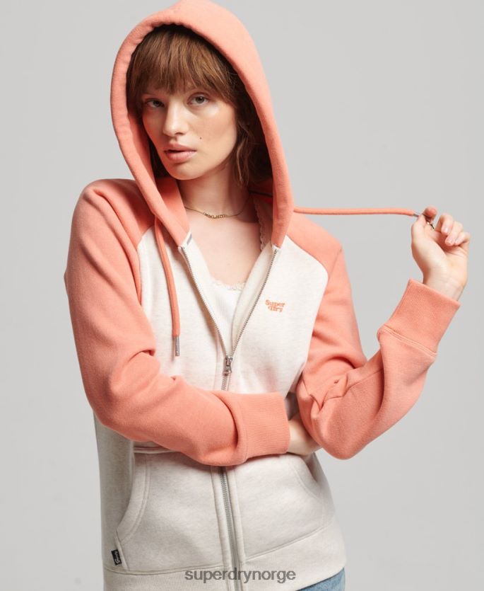 Superdry korall klær 86P46D3339 vintage logo brodert baseball hettegenser med glidelås kvinner