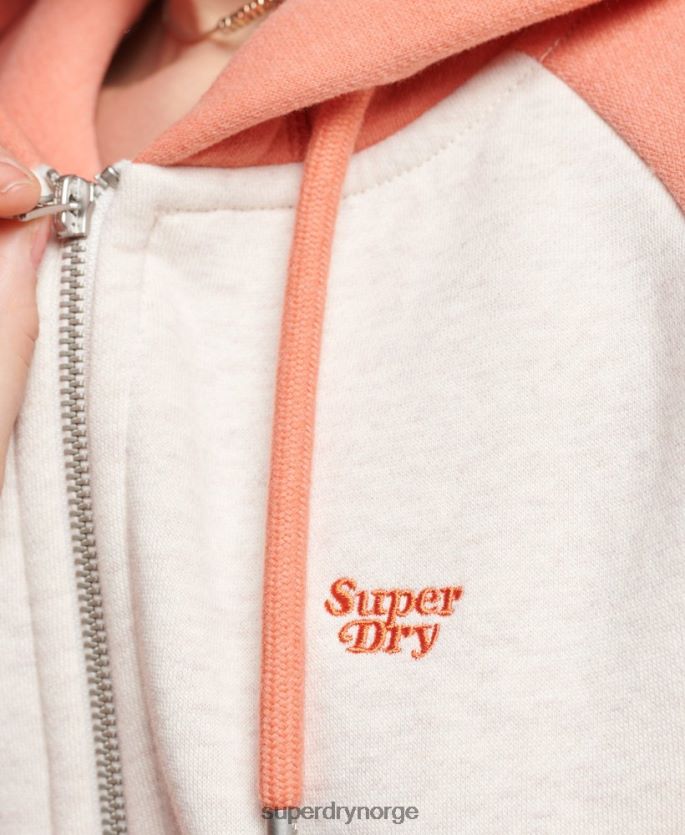 Superdry korall klær 86P46D3339 vintage logo brodert baseball hettegenser med glidelås kvinner