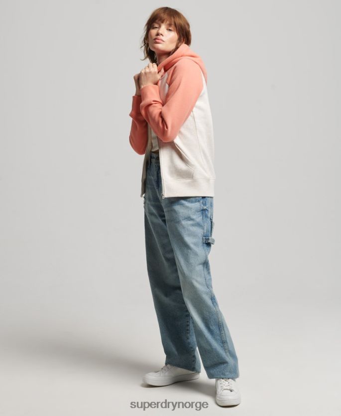 Superdry korall klær 86P46D3339 vintage logo brodert baseball hettegenser med glidelås kvinner