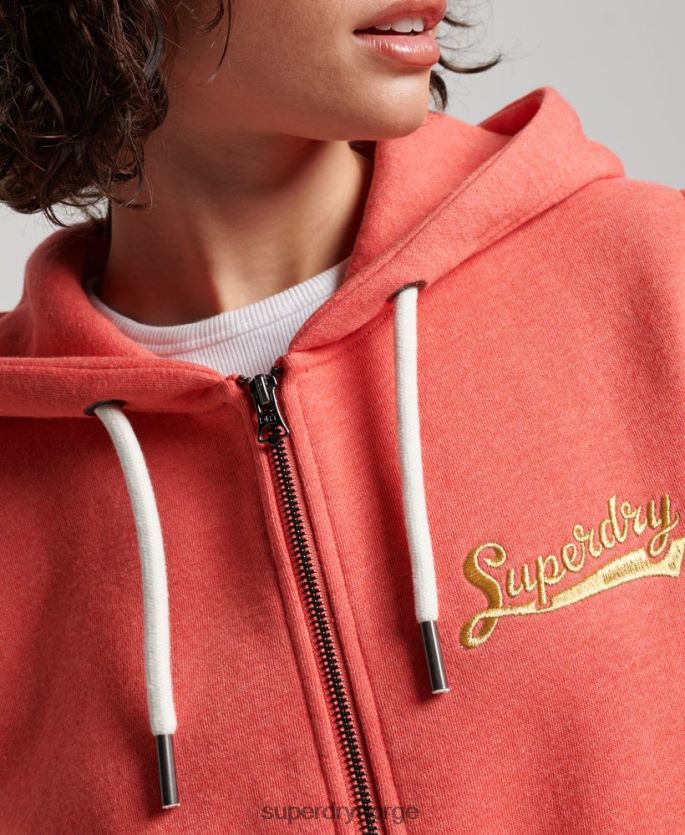 Superdry korall klær 86P46D3374 vintage scripted collegiate hettegenser med glidelås kvinner