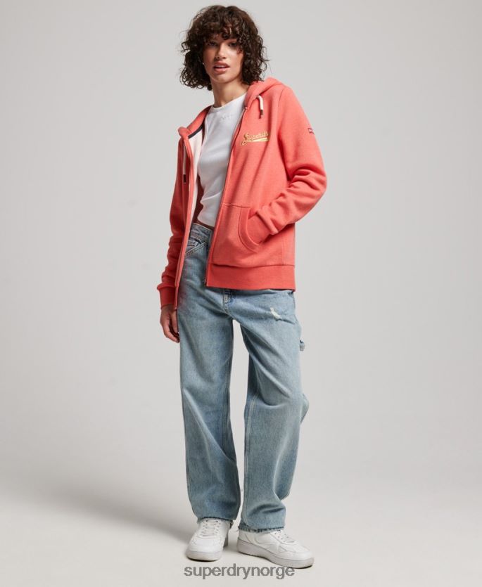 Superdry korall klær 86P46D3374 vintage scripted collegiate hettegenser med glidelås kvinner