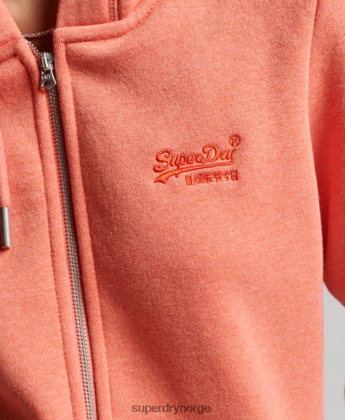 Superdry korall klær 86P46D3388 vintage logo brodert hettegenser med glidelås kvinner