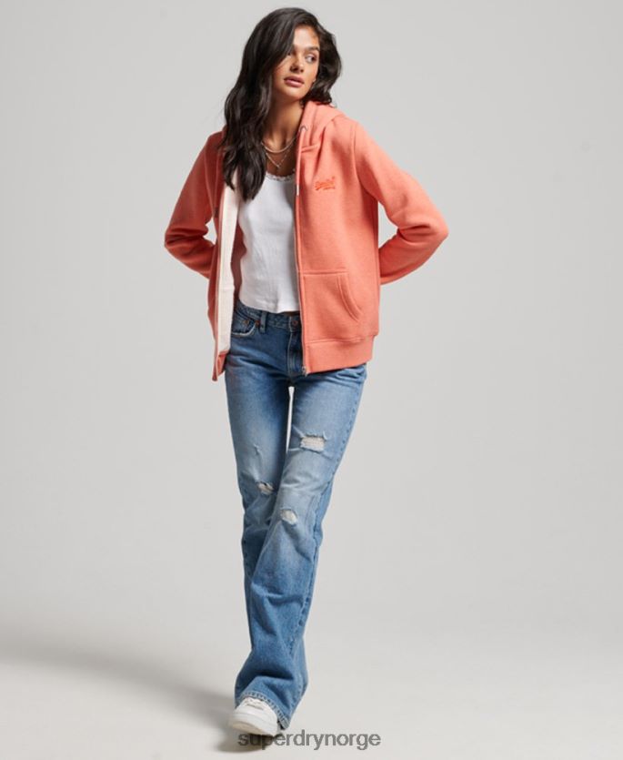 Superdry korall klær 86P46D3388 vintage logo brodert hettegenser med glidelås kvinner