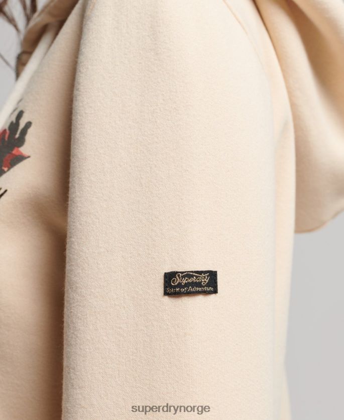 Superdry krem klær 86P46D2179 vintage logo narrativ hettegenser med glidelås kvinner