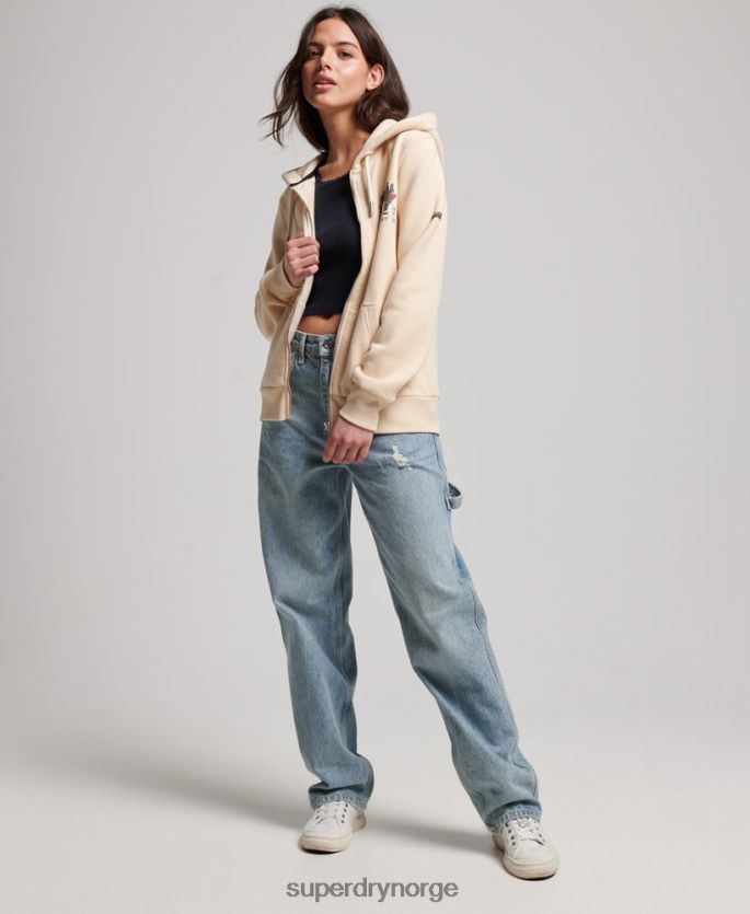 Superdry krem klær 86P46D2179 vintage logo narrativ hettegenser med glidelås kvinner