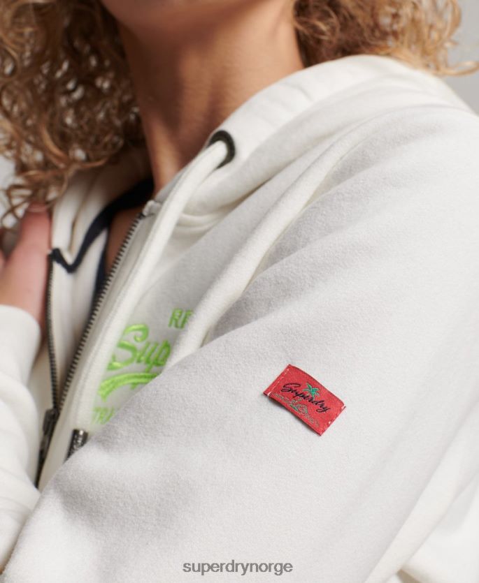 Superdry krem klær 86P46D2252 vintage logo neon hettegenser med glidelås kvinner