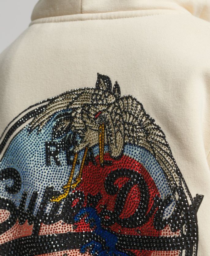 Superdry krem klær 86P46D3330 vintage logopyntet hettegenser med glidelås kvinner