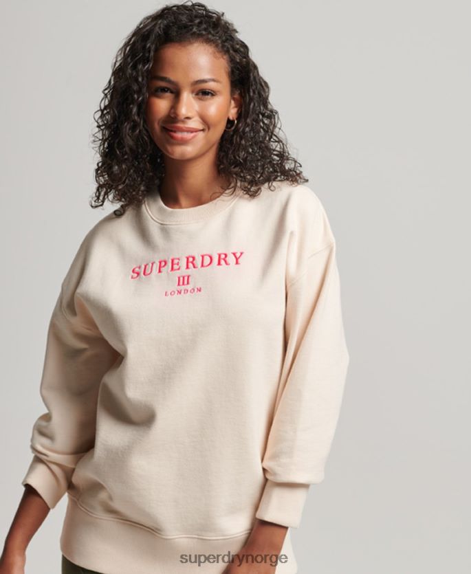 Superdry krem klær 86P46D3369 heraldikk oversized crew sweatshirt kvinner