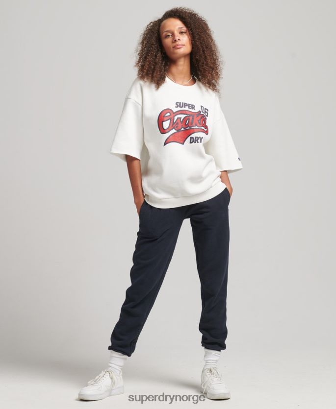 Superdry krem klær 86P46D3477 college kortermet crew sweatshirt kvinner