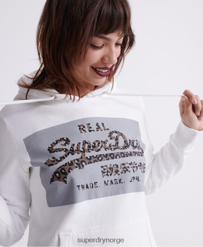 Superdry krem klær 86P46D3511 vintage logo hettegenser med reflekterende boks kvinner
