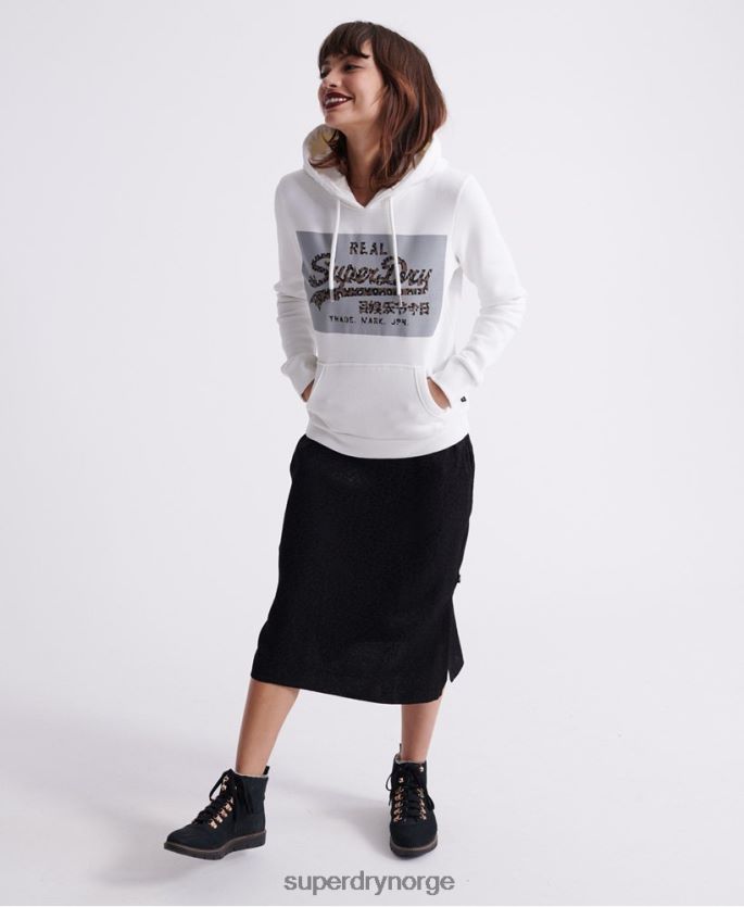 Superdry krem klær 86P46D3511 vintage logo hettegenser med reflekterende boks kvinner