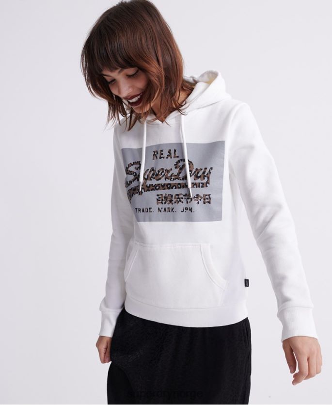 Superdry krem klær 86P46D3511 vintage logo hettegenser med reflekterende boks kvinner