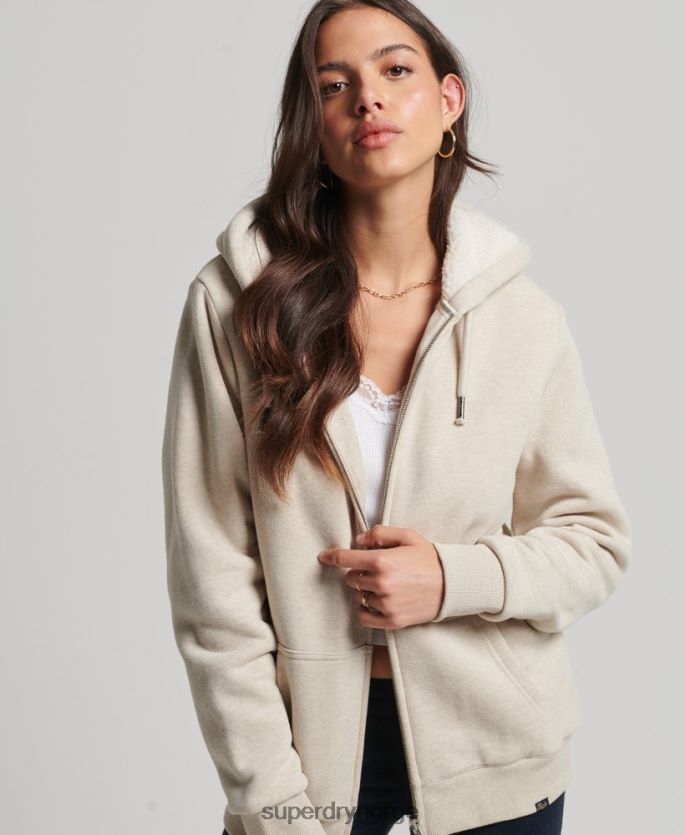 Superdry krem klær 86P46D5743 essensiell borg-fôret hettegenser med glidelås kvinner