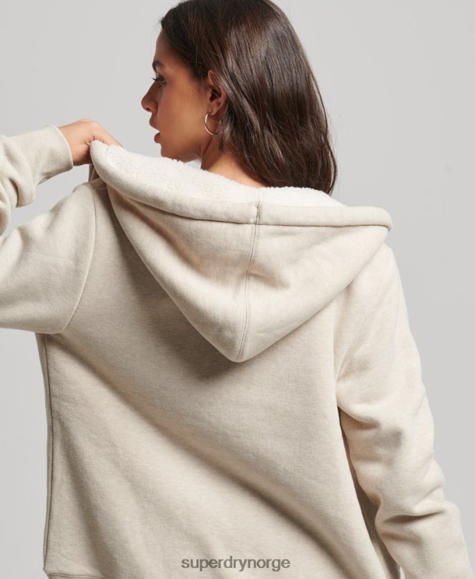 Superdry krem klær 86P46D5743 essensiell borg-fôret hettegenser med glidelås kvinner