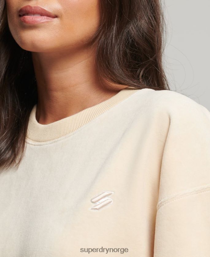 Superdry krem klær 86P46D5805 kode s logo velour overdimensjonert mannskap kvinner