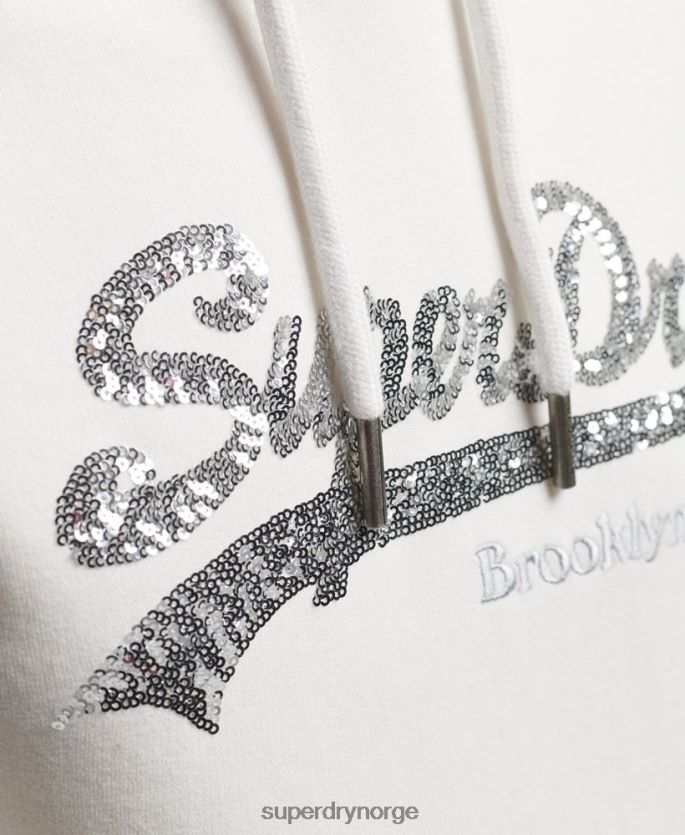 Superdry krem klær 86P46D5945 grafisk logo gnisten hettegenser kvinner