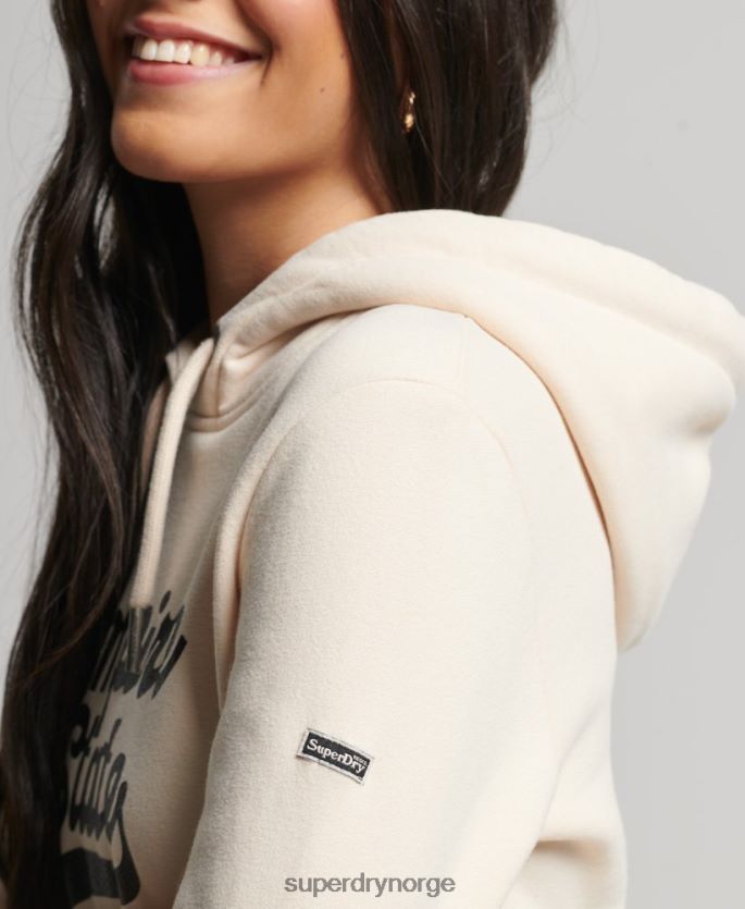 Superdry krem klær 86P46D5949 grafisk logo gnisten hettegenser kvinner