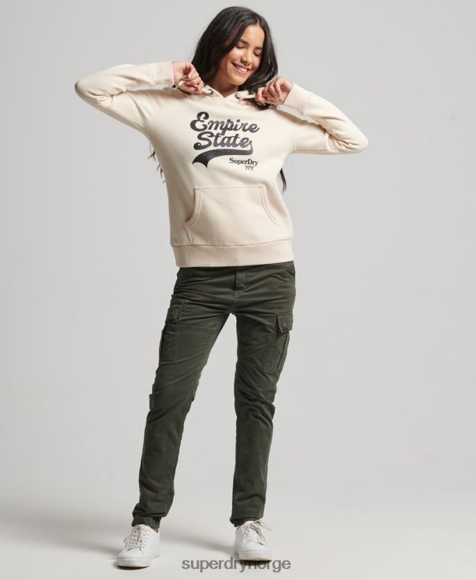 Superdry krem klær 86P46D5949 grafisk logo gnisten hettegenser kvinner
