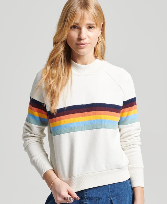 Superdry krem klær 86P46D5995 vintage cali stripe cropped crew sweatshirt kvinner